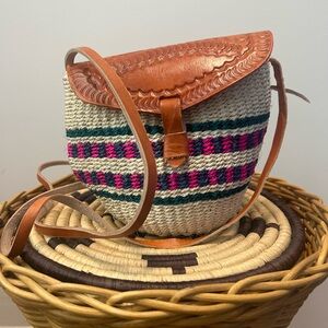 Artisan Woven Crossbody Bag with Leather Flap